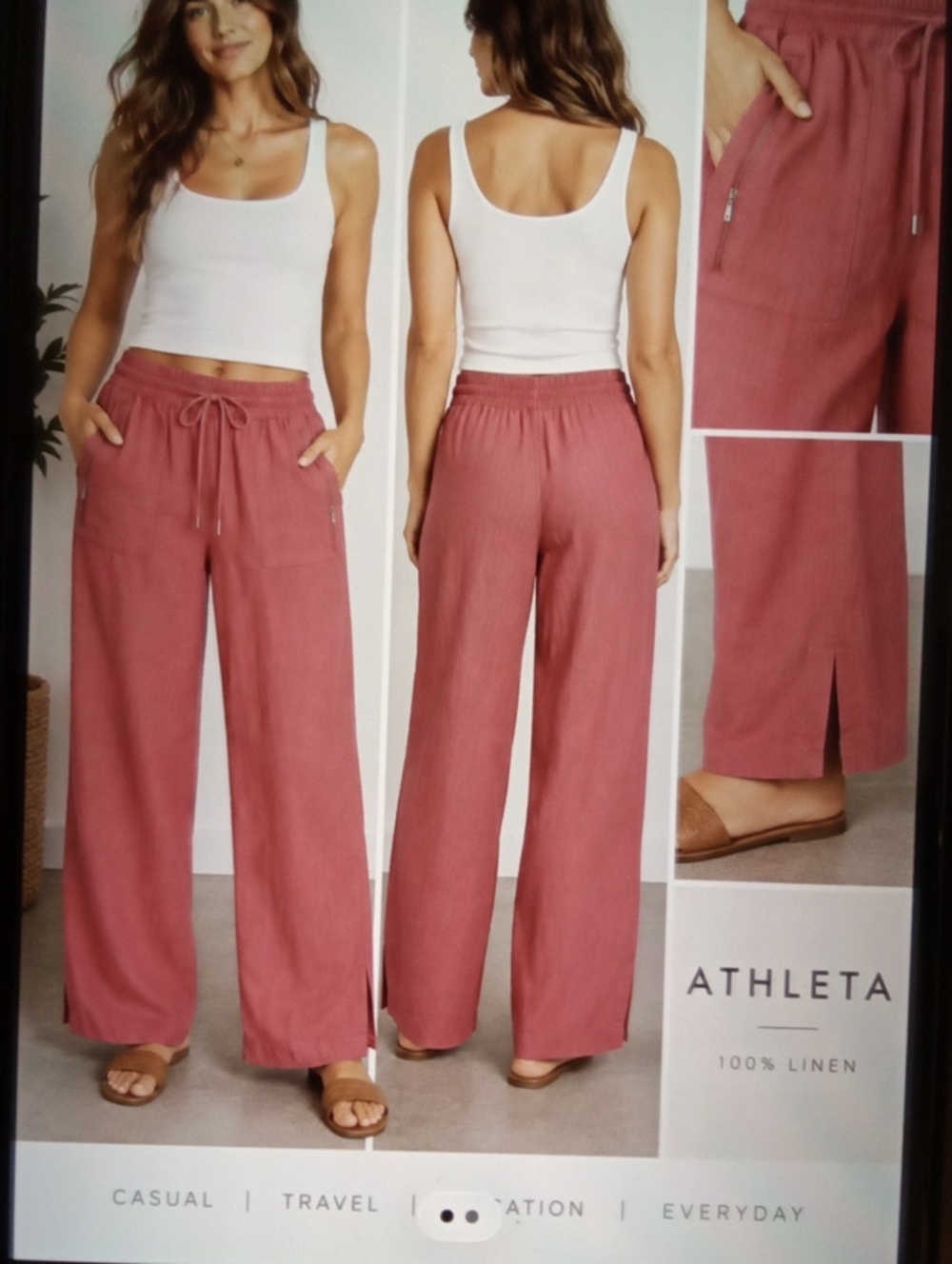 Athleta Retreat Linen Wide Leg Pant Coastal Travel Vacation Everyday Womens 10P
